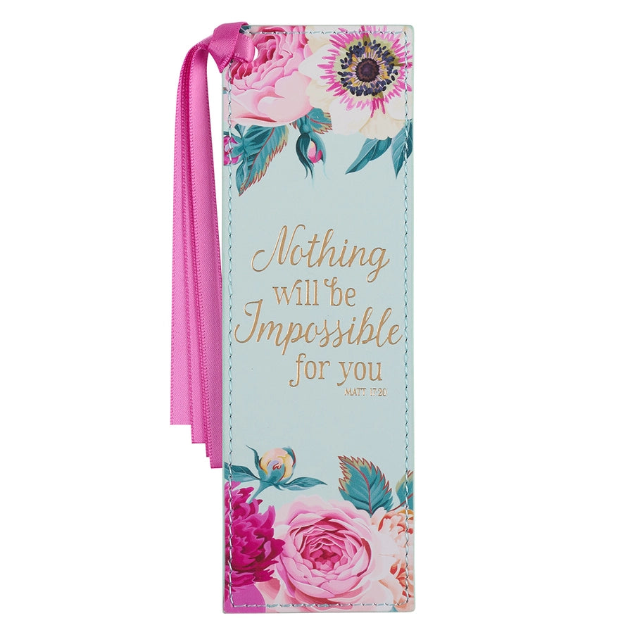 Mint Green Nothing Will Be Impossible Faux Leather Bookmark