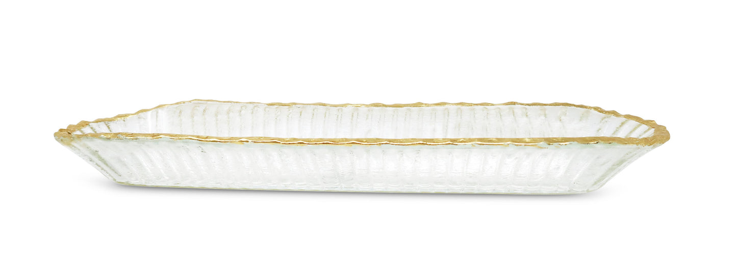 Gold Rim Glass Oval Tray