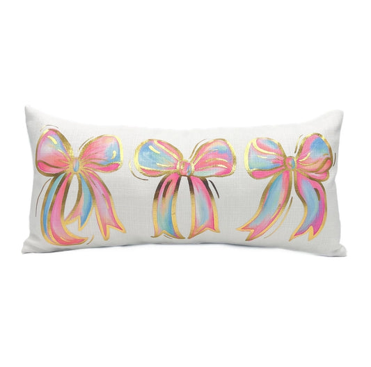 Colorful Bows Gold Foil Lumbar Pillow