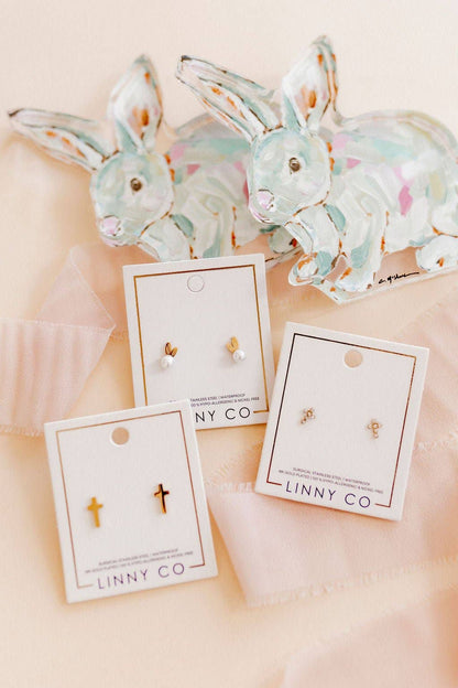 Catherine Cross Gold Screwback Stud Earrings