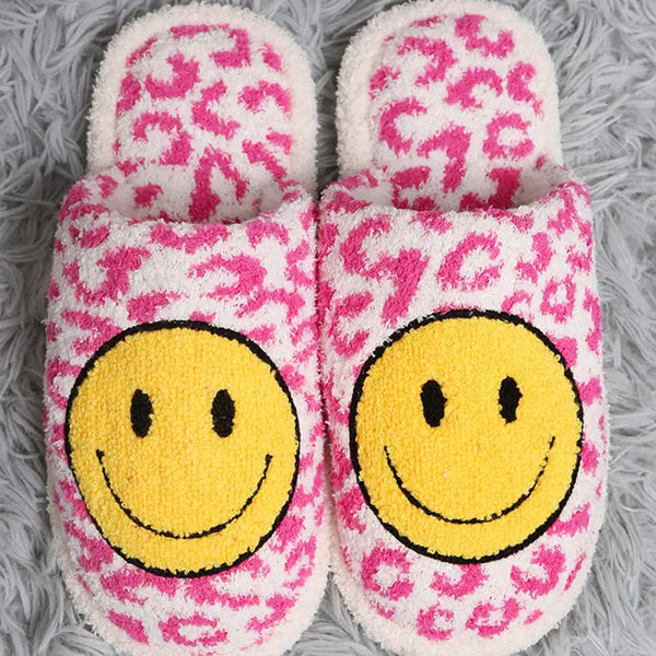 Fuchsia Leopard Smiley Face Slippers