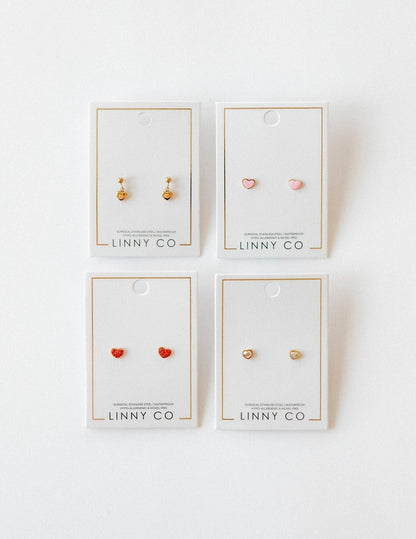 Nora Heart Pink Screwback Stud Earrings