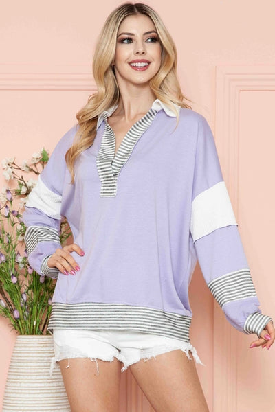 Lilac Stripe & Color Block Contrast Eden Top