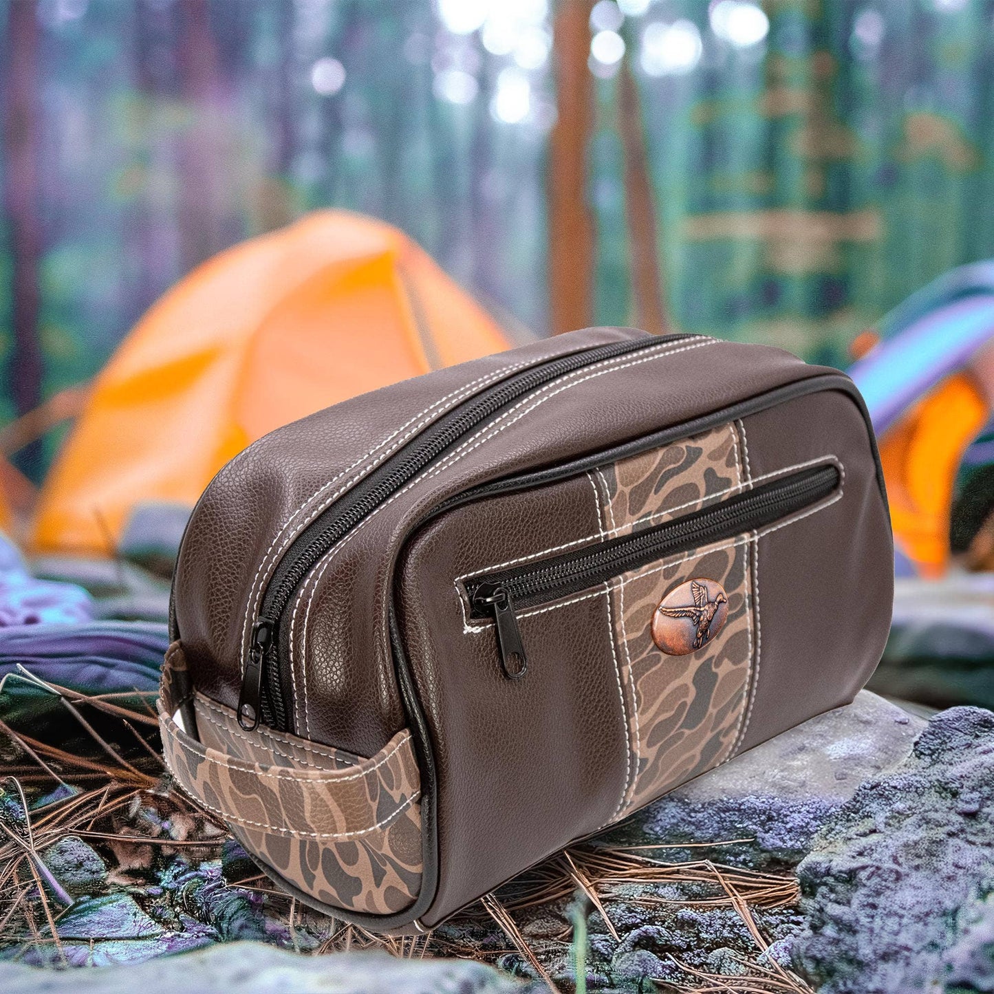 Green & Grey Mallard Brown Pebble Dopp Bag