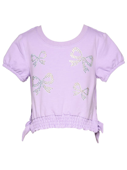 Tween Purple Rhinestone Bow Top