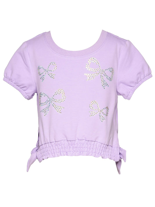 Tween Purple Rhinestone Bow Top