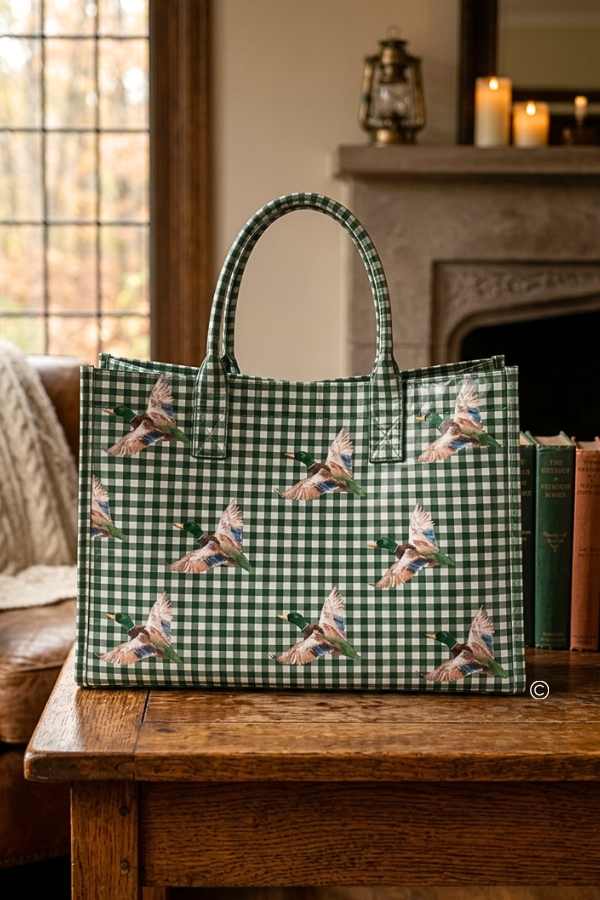Green Mallard Marshland Gingham Vinyl Tote