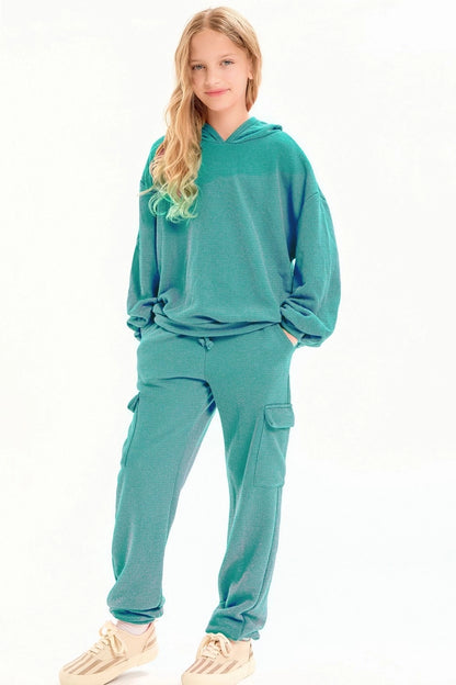 Youth Teal Cotton French Terry Hoodie