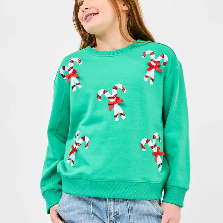 Youth Sarah Candy Canes Bows Sweatshirt