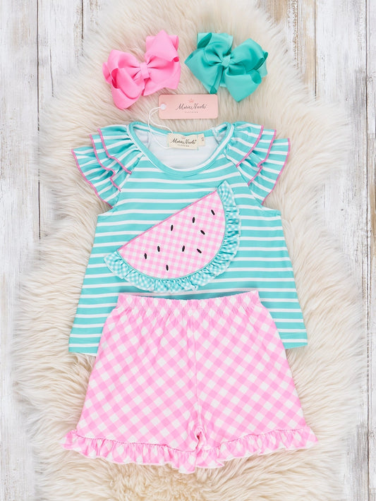 Baby Watermelon Gingham Ruffle Outfit