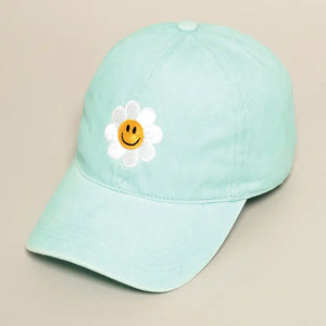 Mint Happy Face Flower Cap