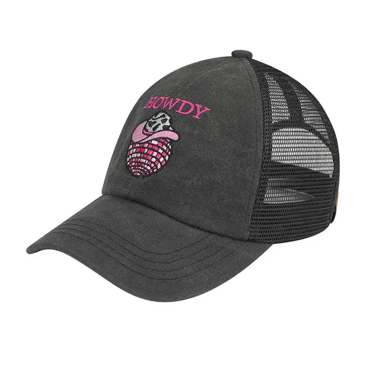 Black Howdy Disco Embroidered Cap