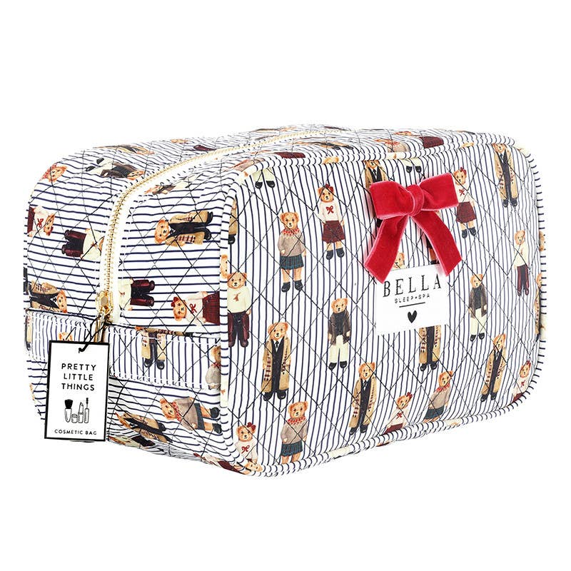 Navy Stripes + Bears Quilted Cosmetic Bag