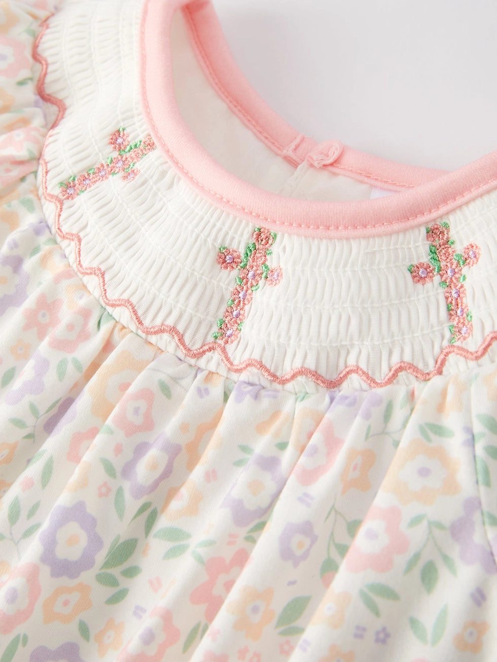 Baby Pastel Floral Cross Smocking Romper