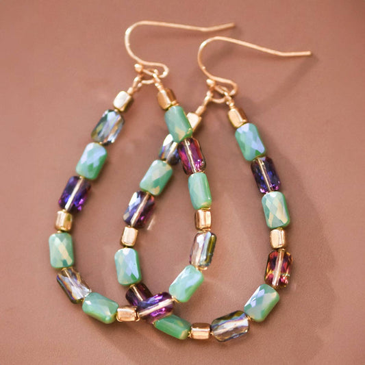 Blue & Brown Teardrop Beaded Earrings