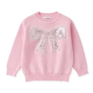 Youth Pink Bow Sparkle Sweater