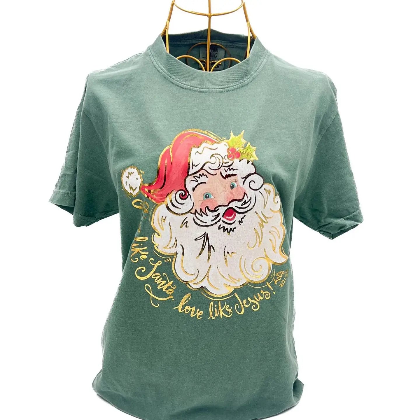 Light Green Pretty N' Red Santa Gold Foil Tee