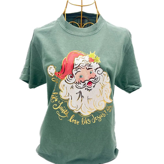 Light Green Pretty N' Red Santa Gold Foil Tee