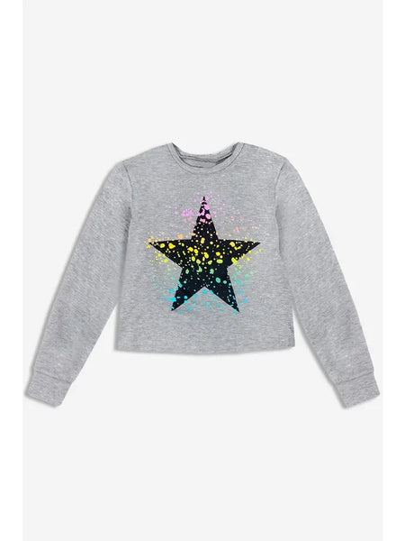 Tween Heather Grey Splatter Star Sweatshirt