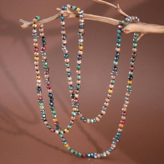 Boho Long Colorful Glass Crystal Necklace