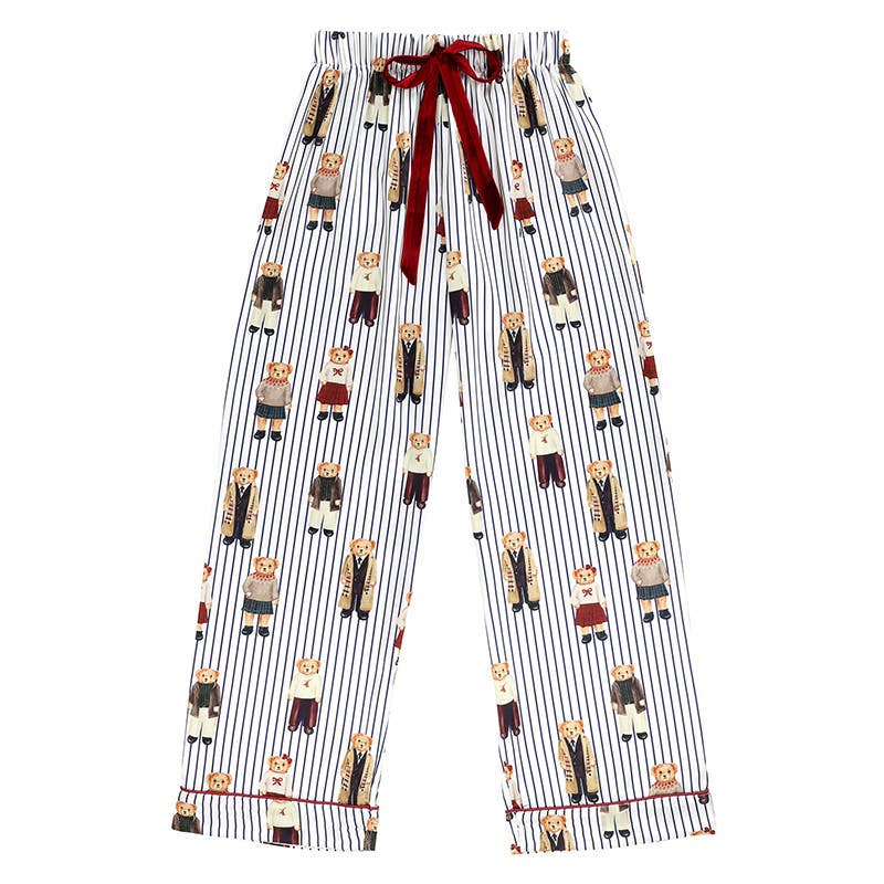 Navy Stripes + Bears Velvet Tie PJ Pant Set