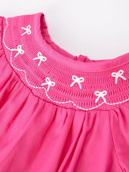 Baby Hot Pink Bow Smocking Romper