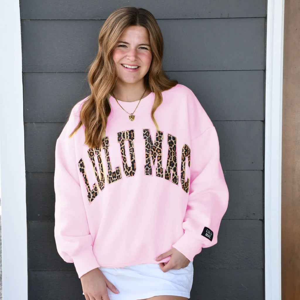 Lulu Mac Light Pink Leopard Monogram Sweatshirt