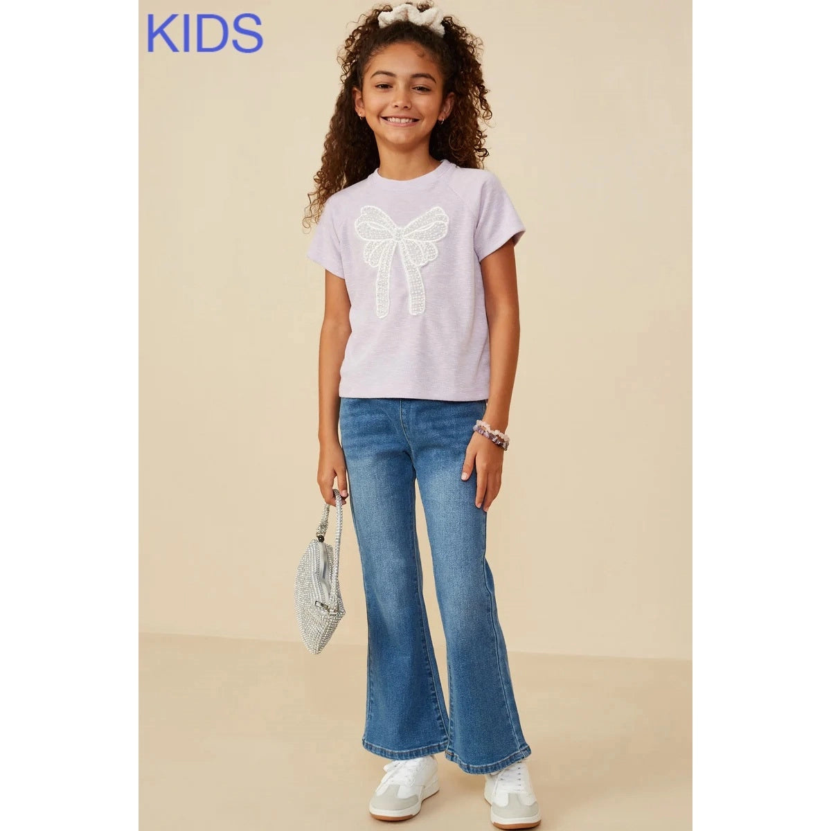 Youth Lavender Pearl Ribbon Patch Tee