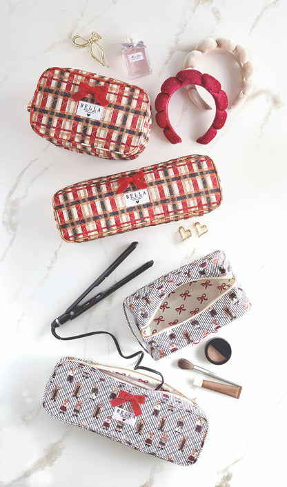 Navy Stripes + Bears Quilted Cosmetic Bag