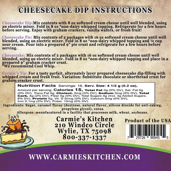 Carmie's Caramel Chocolate Fudge Cheesecake Dip Mix