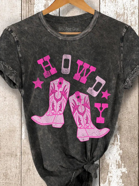 Mineral Wash Charcoal Gray Howdy Boots Tee