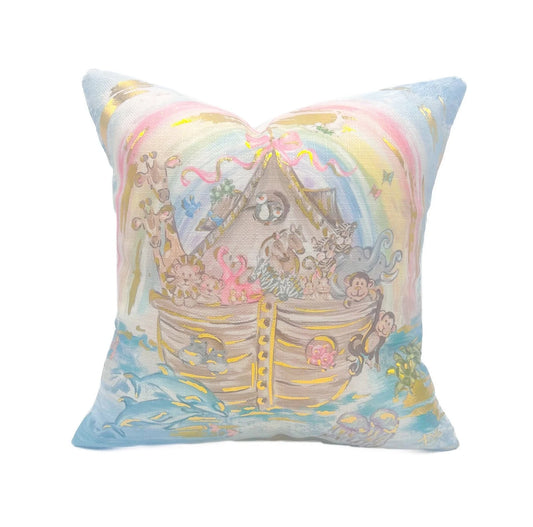 Pink Bow Noah's Ark Gold Foil Pillow