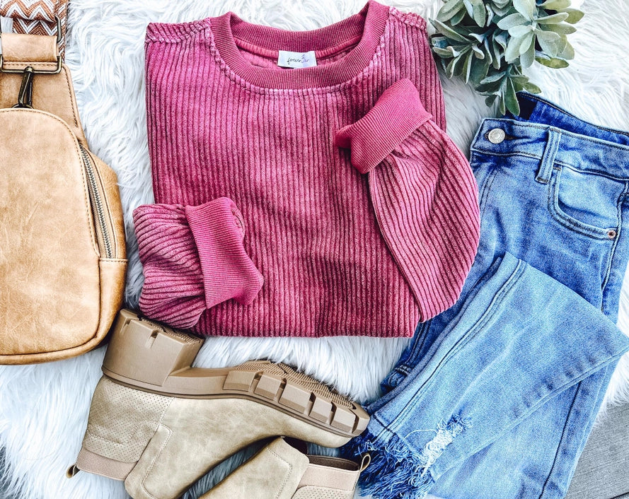 Mauve Corded Crewneck Sweatshirt