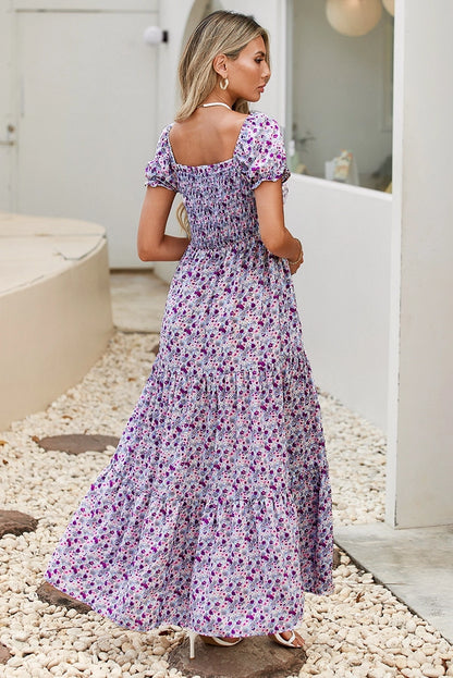 Purple Floral Blakely Bubble Sleeve Dress
