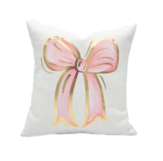 Light Pink Bows Gold Foil Pillow