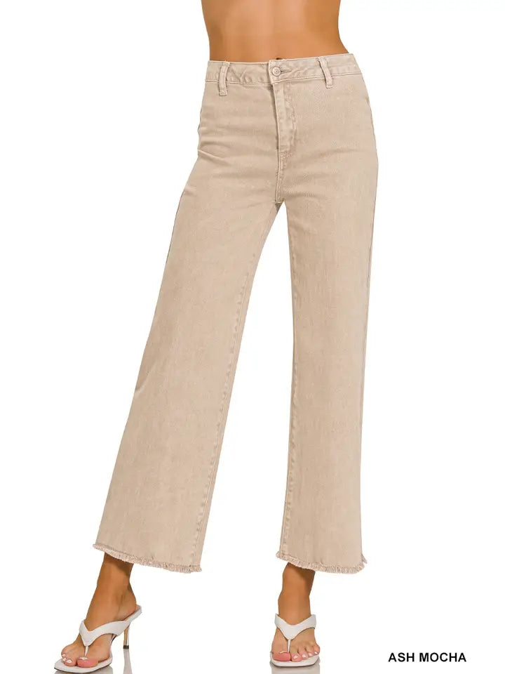 Acid Washed Ash Mocha Straight Wide Pants