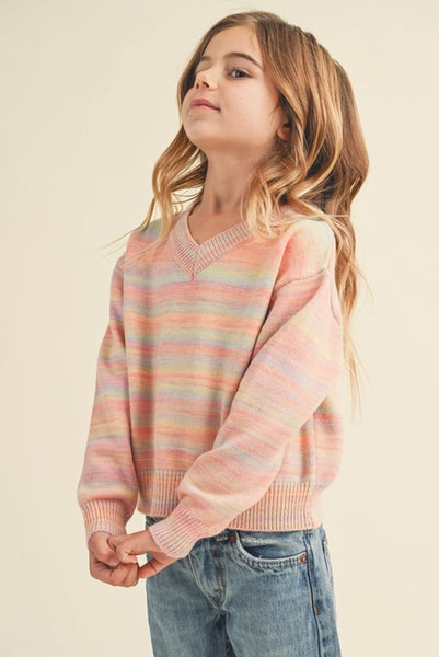 Tween Coral Multi Striped Sweater