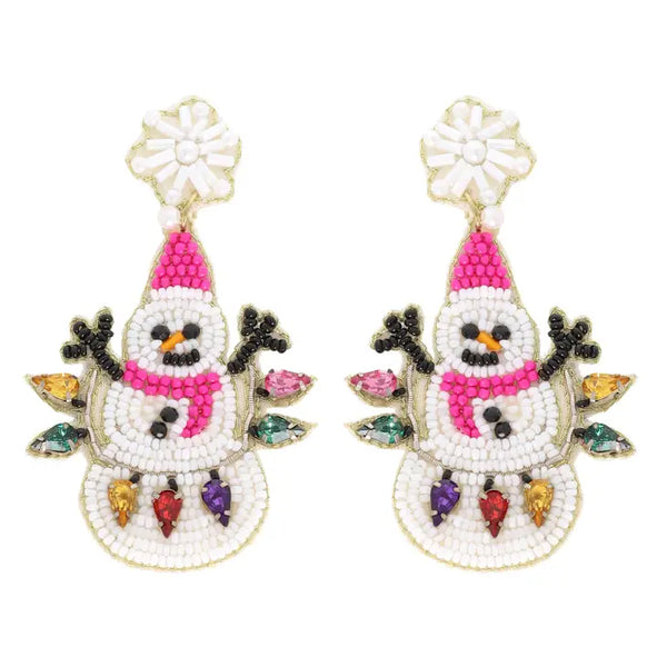 Tangles Christmas Lights Snowman Earrings