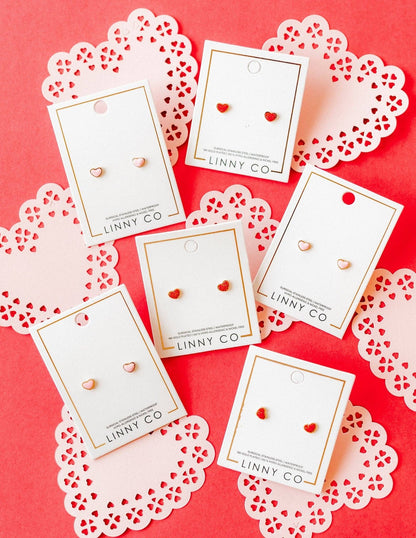Nora Heart Pink Screwback Stud Earrings