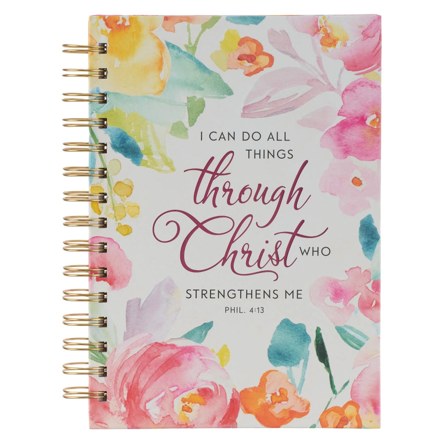 Multi-Colored Floral All Things Through Christ Spiral Journal