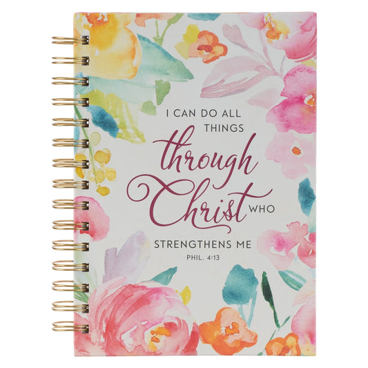Multi-Colored Floral All Things Through Christ Spiral Journal