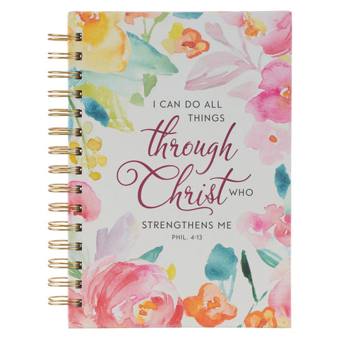 Multi-Colored Floral All Things Through Christ Spiral Journal