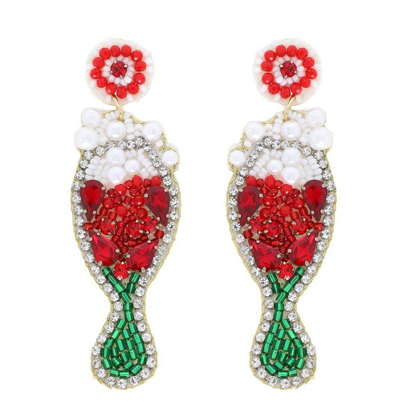 Christmas Cocktail Beaded Crystal Earrings