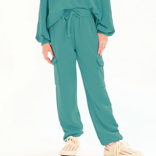 Youth Teal Cotton French Terry Cargo Sweatpants