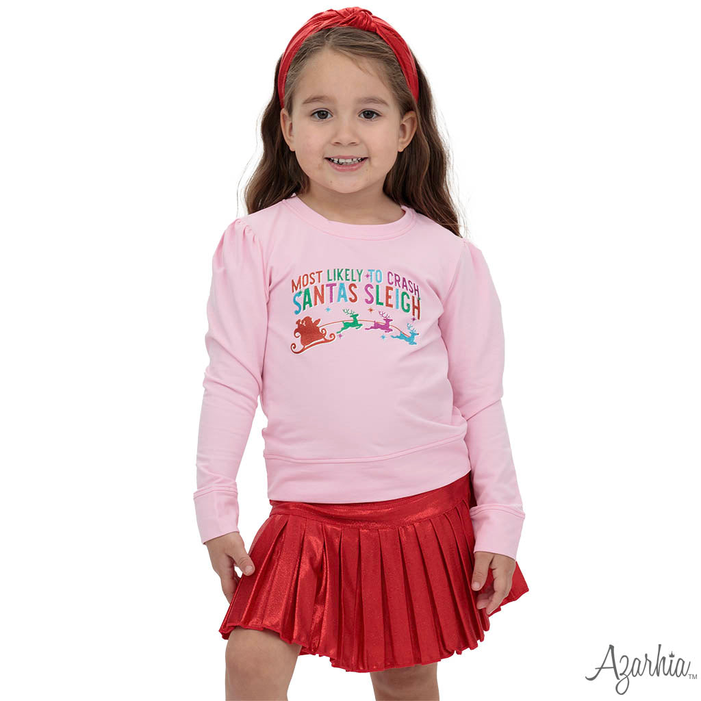 Youth Shimmer Red Mini Pleated Skort