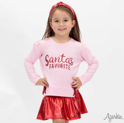 Youth Pink Santa's Favorite Sequin Holly Top