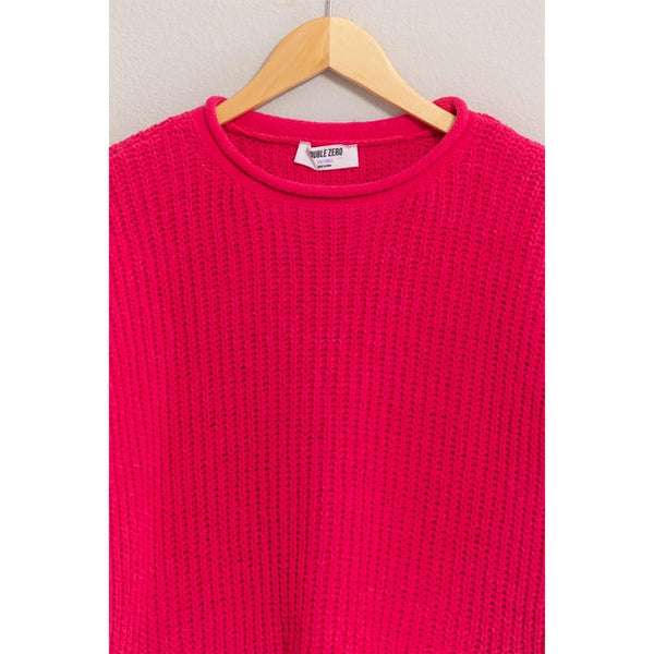 Raspberry Aria Rolled Edge Sweater