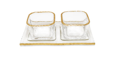 Gold Border 2 Bowl Relish Dish on Tray