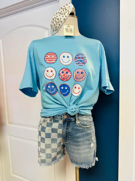 Red, White, & Blue Smiley Graphic Tee