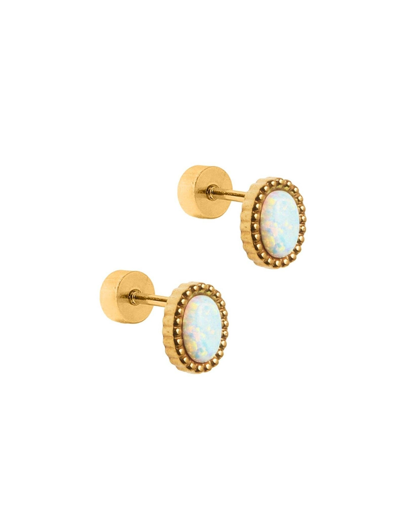 Luna Opal White Screwback Stud Earrings